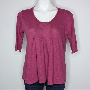 Poetry Pink Purple Scoop Neck Short Sleeve Sheer Linen T-shirt 12